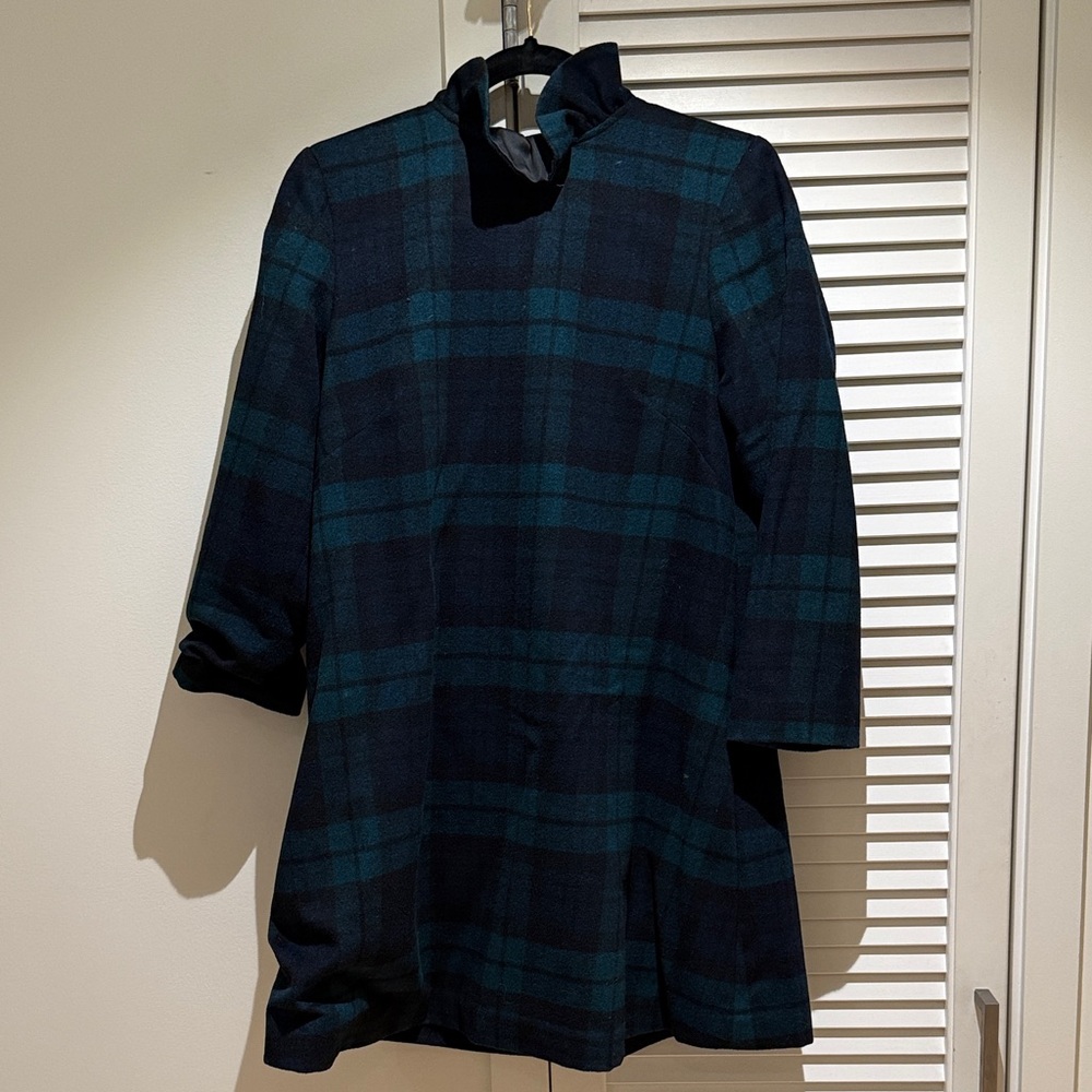 Plaid A-Line Tunic Dress in Dark Teal and Black